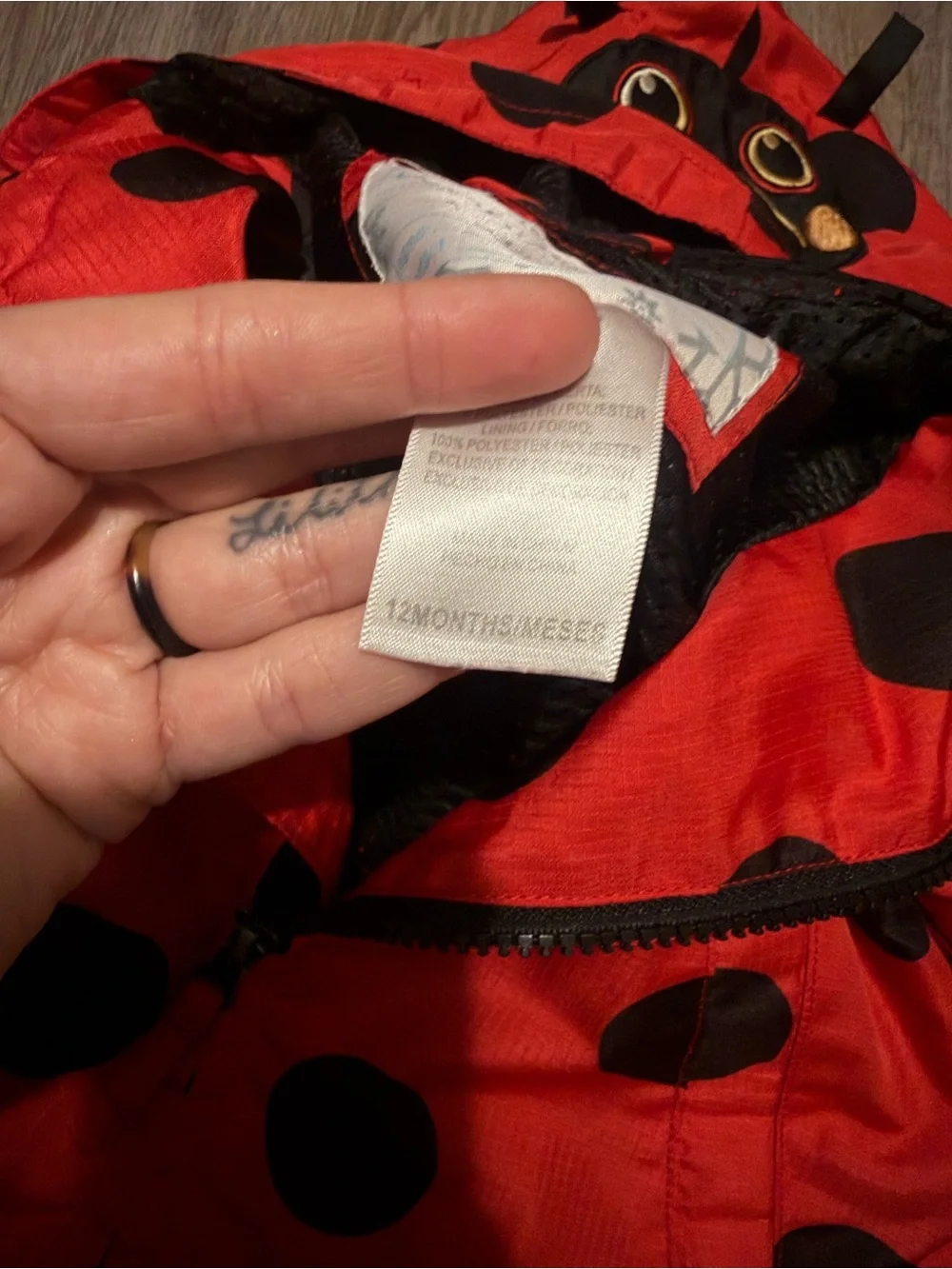 Kids Red Ladybug Polka Dot Hooded Raincoat- 12 month